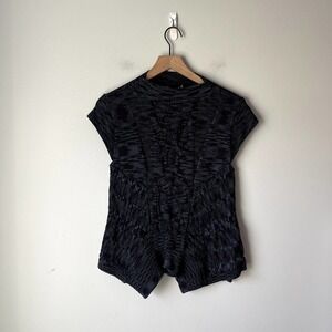 Karen Millen Black Gray Short Sleeve Sweater Size Small